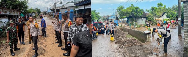 Kolaborasi Polres Kediri Kota Bersama TNI dan Pemkab Tangani Banjir di Desa Tiron