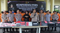 Konferensi Pers, Polres Nganjuk All Out! 63 Tersangka dan 47 Kasus Dibongkar