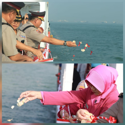 Polda Jatim Tabur Bunga di Laut Kenang Semangat Juang Pahlawan di Hari Bhayangkara ke-79