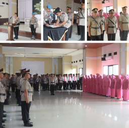 Kapolres Nganjuk Pimpin Sertijab Empat Kapolsek dan Pengukuhan Tiga Pejabat Baru