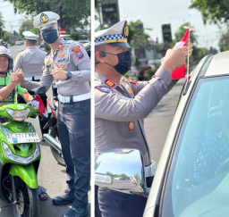 Polres Nganjuk Ajak Pengendara Kibarkan Semangat Kemerdekaan di Jalan