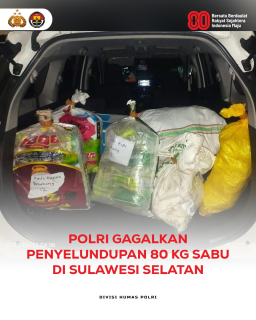 Polri Gagalkan 80Kg Narkoba Jenis Sabu  di Sulawesi Selatan
