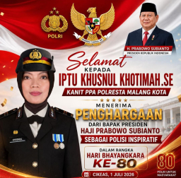 Kanit PPA Polresta Malang Mendapat Penghargaan Polisi Inspiratif dari Presiden RI di Hari Bhayangkara ke-80