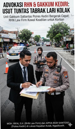 Unit Gakkum Satlantas Polres Kediri Bergerak Cepat Tangani Dugaan Tabrak Lari di Kolak, RHN Law Firm Kawal Proses Hukum