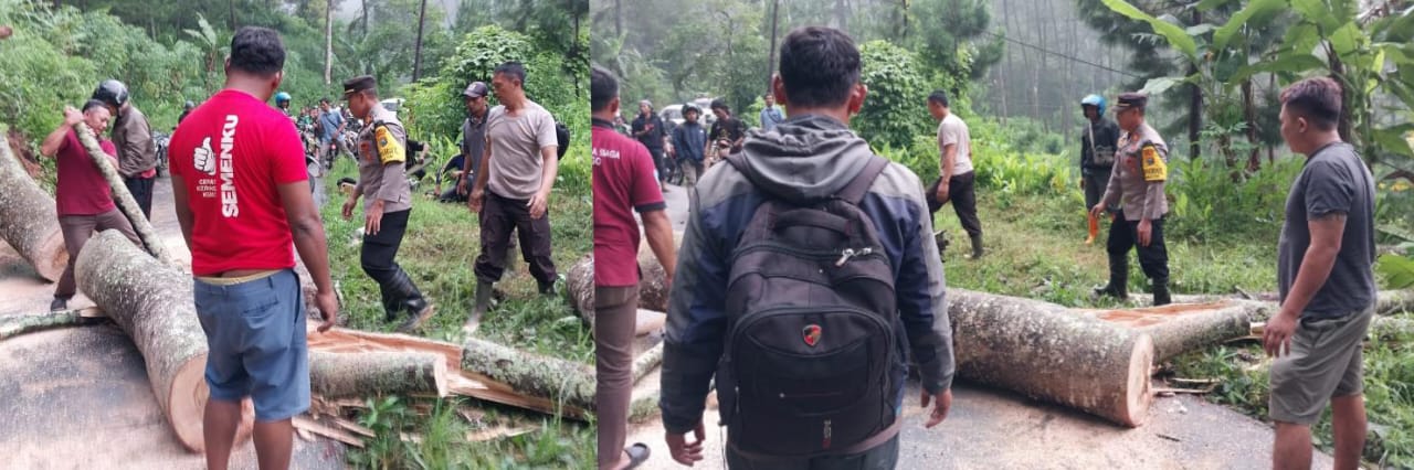 Gercep Polisi bersama Warga: "Tangani Longsor di Ponorogo, Jalur Ngrayun-Jajar Kembali Lancar"